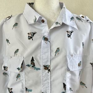 Red Ape Shirt Mens 3X Graphic Bird All Over Print Short Sleeve Button Up Y2K 90s